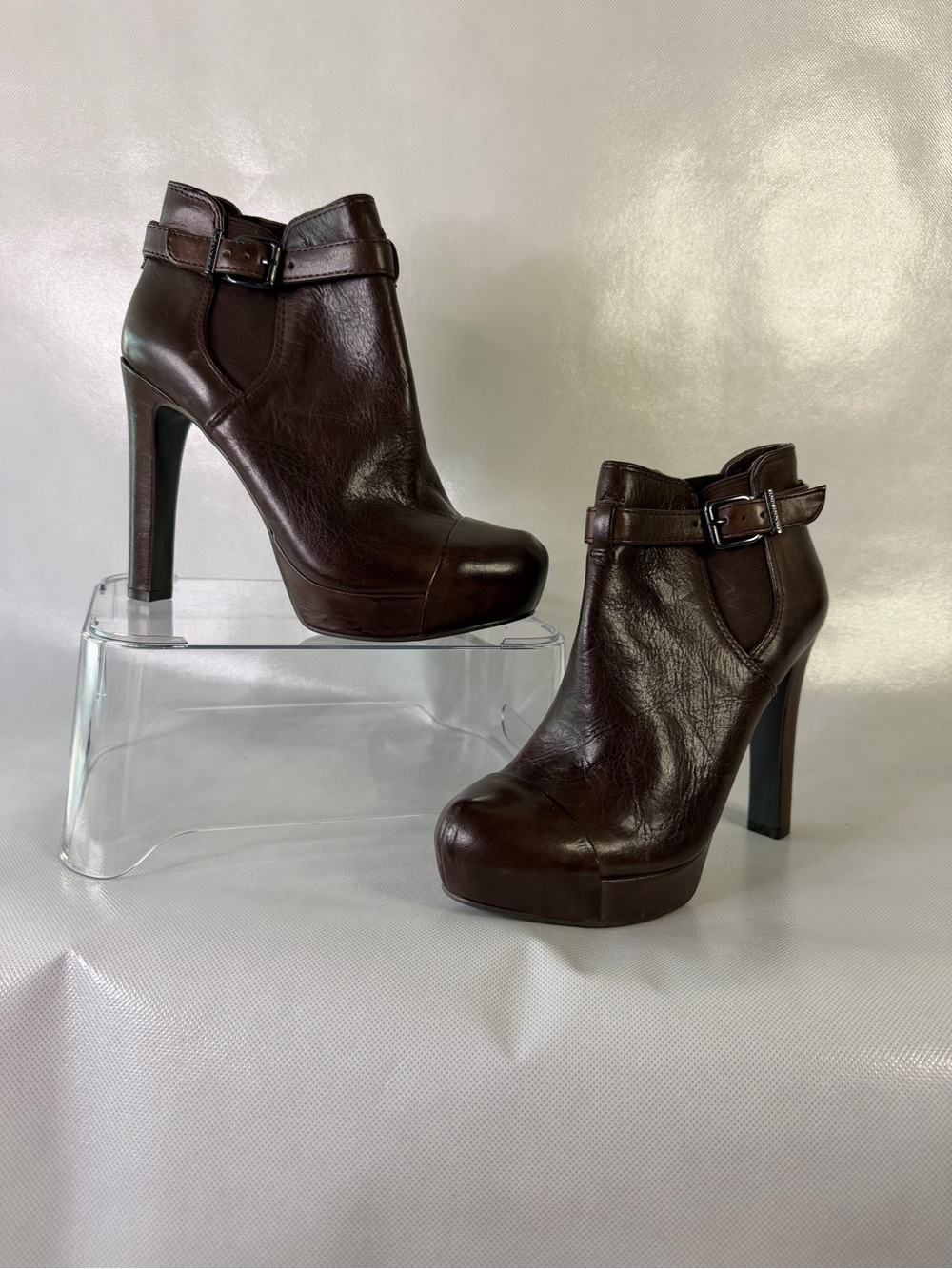 🤎 Gianni Bini Brown Leather Platform High Heel Booties – Size 6M